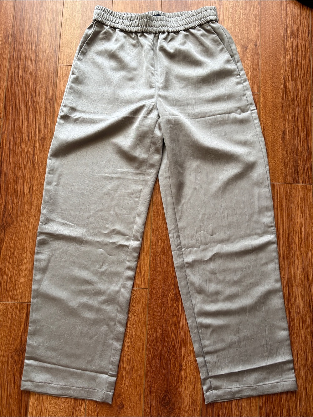 J. Crew Shiny Crinkled Wide-leg Pull-on Pants Silver Petite XS EUC
